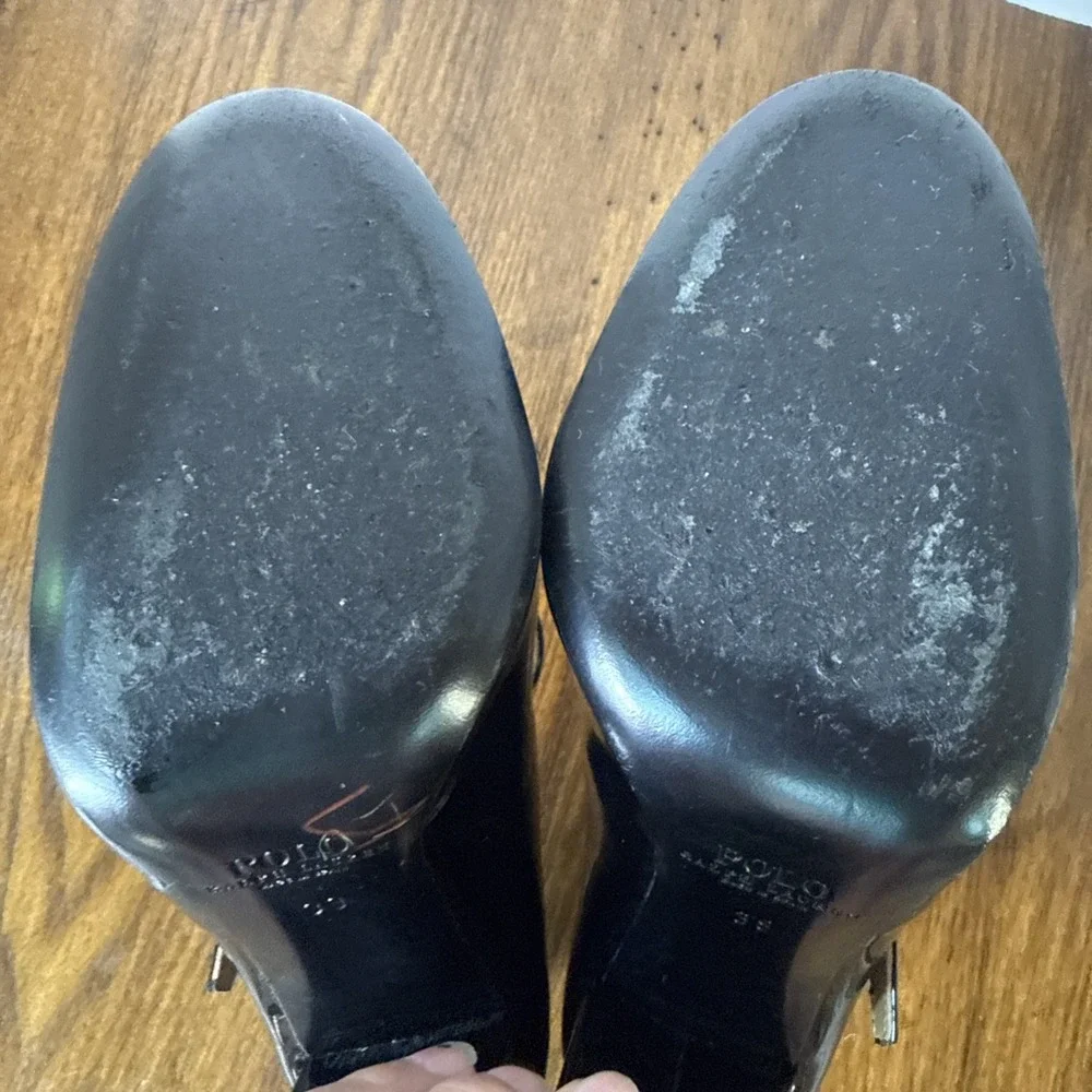 Polo Ralph Lauren Emerson Patent Leather Mary Jane Pumps Black Size 39 US 8.5